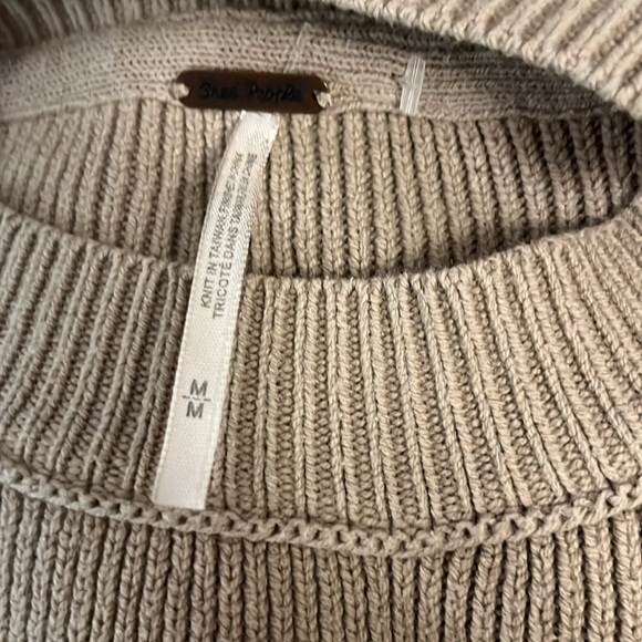 Free People Oversized Chartreuse Cream Tan Colorblock Crew Neck Sweater Sz M - Picture 7 of 11